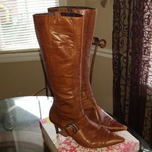 Nine West Cognac Tall Boots w/Buckle
